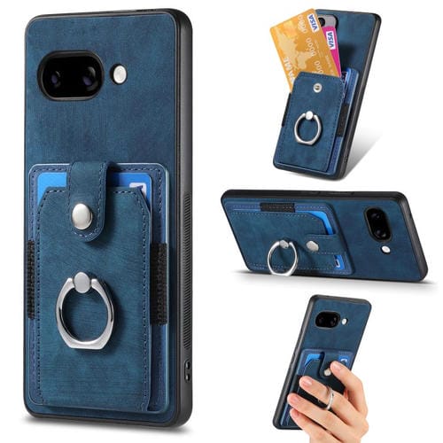Funda para Teléfono Google Pixel 9A con Tarjetero y Anillo Tacto de Piel (Azul)