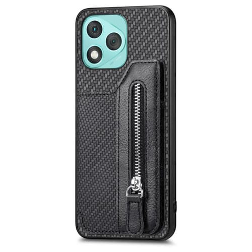 Funda tipo cartera con cremallera horizontal y tapa de fibra de carbono para Honor 400 Lite (negro)