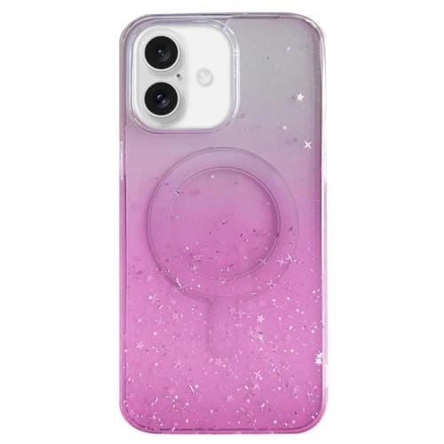 Funda híbrida de TPU transparente con purpurina MagSafe para iPhone 16 Plus (rosa)