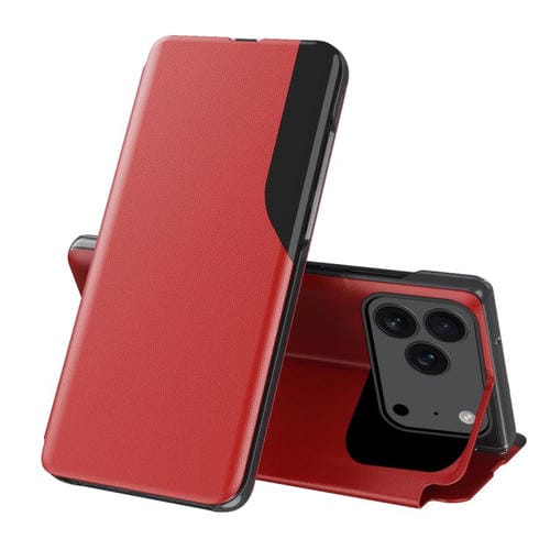 Funda de cuero con tapa y pantalla lateral para iPhone 17 Pro Max (roja)