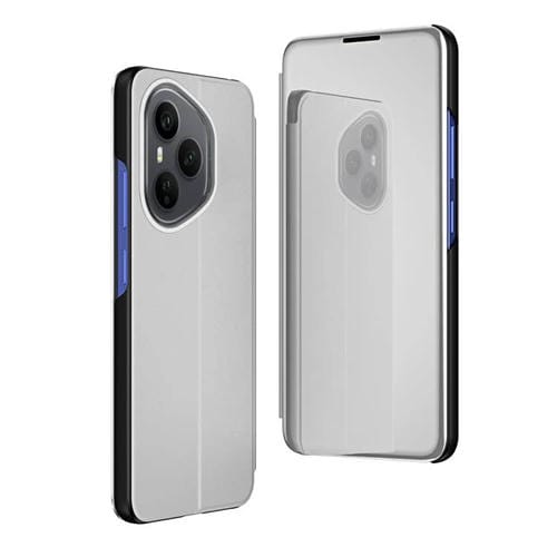 Funda de cuero con tapa horizontal y espejo chapado de 160,8 mm para Honor 400 Pro Global con soporte (plateada)