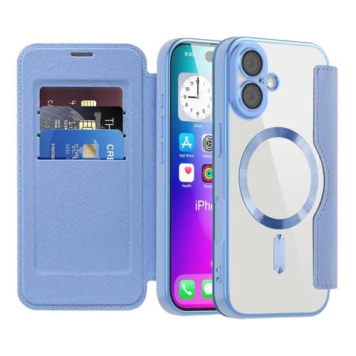 Funda de cuero con diseño de rombos y protección Magsafe RFID para iPhone 17 (azul)