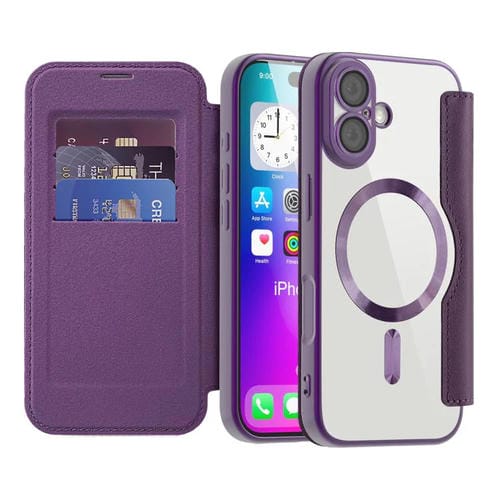 Funda de cuero con diseño de rombos y protección Magsafe RFID para iPhone 17 (morado)