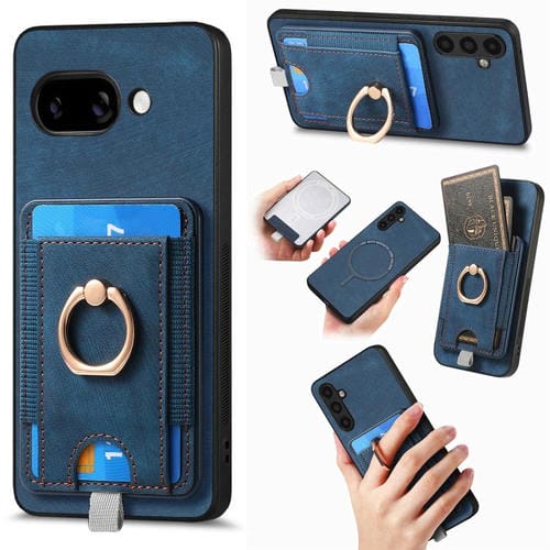 Funda de Cuero con Tarjetero Magnético Divisible para Google Pixel 9A (Azul)