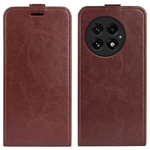 Funda de Cuero con Tapa Vertical Única Textura R64 para OnePlus 13 (Marrón)