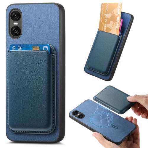 Funda para Teléfono Sony Xperia 10 Vi Retro Magsafe Card Bag PU con Tapa Trasera (Azul)