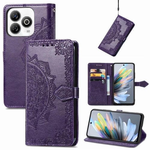 Funda Cuero con Relieve Flor Mandala para ZTE Blade A75 4G (Morado)