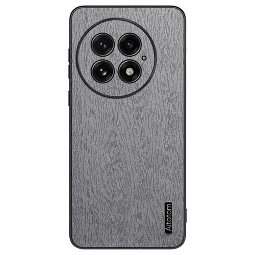 Funda para Teléfono OnePlus 13 a Prueba de Golpes de Cuero con Corteza de Árbol (Gris)