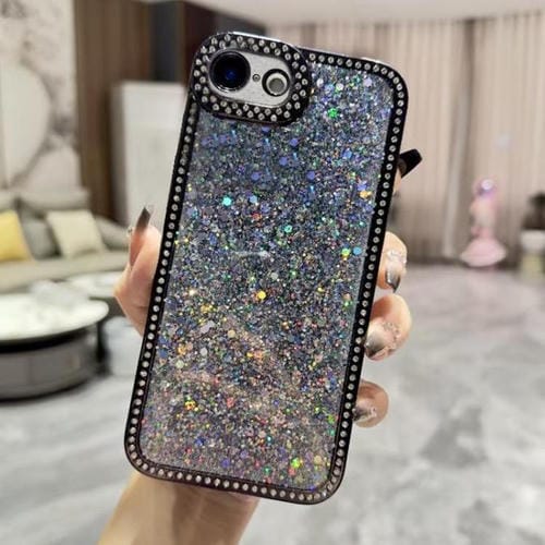 Funda de TPU con lentejuelas brillantes y diamantes para iPhone 16e (negra)