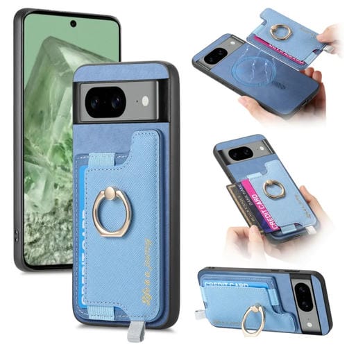 Funda para Teléfono Google Pixel 8A con Tapa Trasera Magnética de PU Magsafe (Azul)