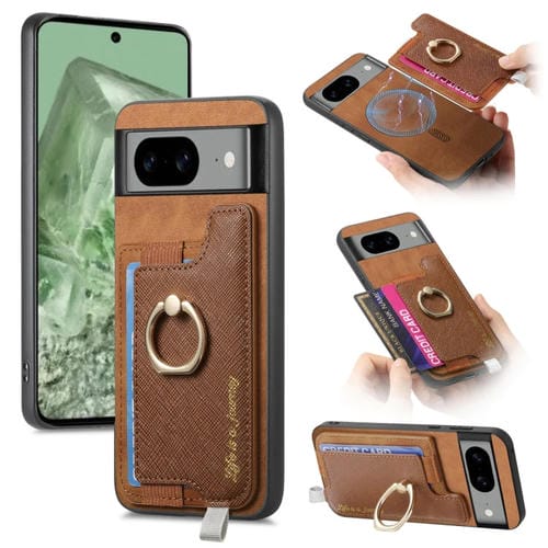 Funda para Teléfono Google Pixel 8A con Tapa Trasera Magnética Pu Magsafe (Marrón)