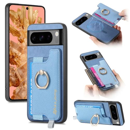 Funda para Teléfono Google Pixel 8 con Tapa Trasera Magnética Pu Magsafe (Azul)