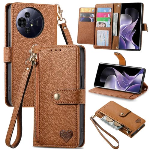 Funda de Cuero con Cordón y Cremallera Nxtpaper Love para TCL 50 Pro (Marrón)