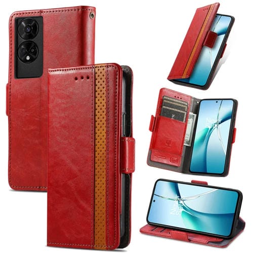 Funda de Cuero con Hebilla Magnética Doble para TCL 50 5G (Rojo)