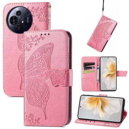 Funda Cuero TCL 50 Pro Nxtpaper con Relieve Mariposa y Flor de Amor (Rosa)