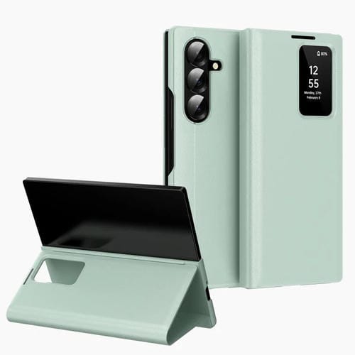 For Samsung Galaxy Z Fold7 5G Smart View Window Leather Phone Case with Card Slot(Green)