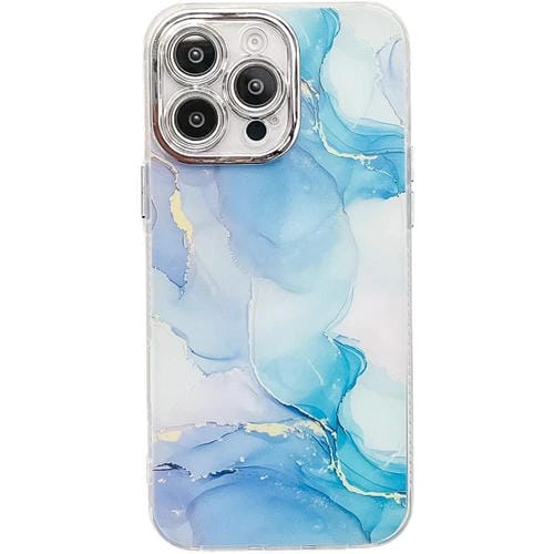 Funda para Teléfono iPhone 16 Pro Max Textura Mármol Galvanizado (Azul Verde)