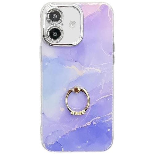 Funda para Teléfono iPhone 16 Plus Soporte de Anillo Textura Mármol Galvanizado (Azul Violeta)