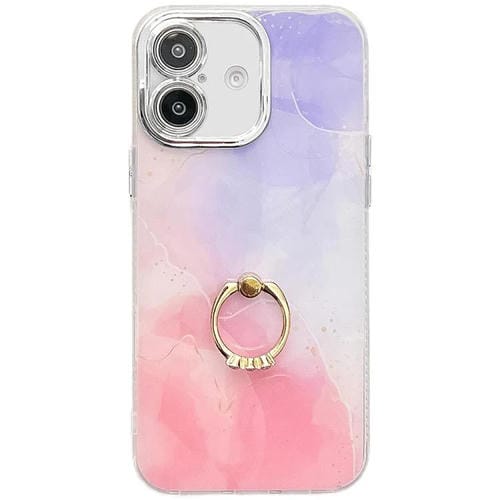 Funda para Teléfono iPhone 16 Soporte de Anillo Textura Mármol Galvanizado (Púrpura Rosa)