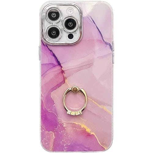 Funda para Teléfono iPhone 14 Pro Max Soporte de Anillo Mármol Galvanizado (Dorado, Morado, Rojo)