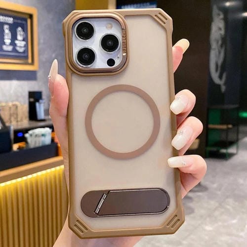 Funda para Teléfono PC Magsafe sin Marco con Tacto de Piel y Soporte Plegable para iPhone 13 Pro (Dorado del Desierto)