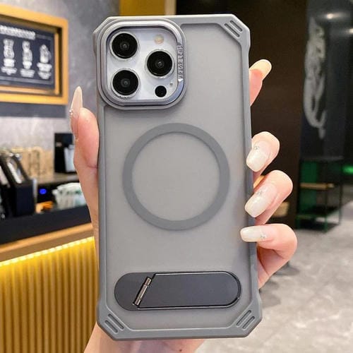 Funda para iPhone 16 Pro con Tapa Plegable sin Marco y Soporte Magsafe (Gris)