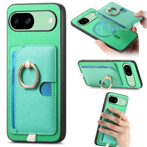 Funda para Teléfono Google Pixel 8A Magsafe con Ranuras para Tarjetas y Anillo Lateral (Verde)