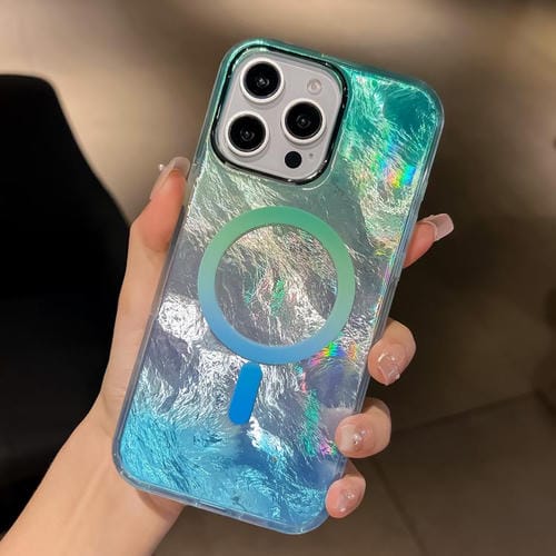 Funda para Teléfono Magsafe iPhone 15 Pro Max Textura Glaciar Degradado (Azul Plateado)