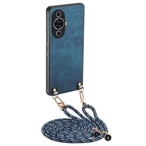 Funda de Cuero Vintage para Huawei Nova 11 con Parte Trasera de Policarbonato y Correa Cruzada (Azul)