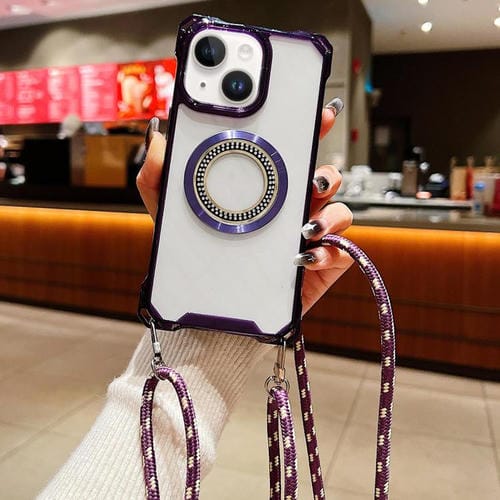 Funda para Teléfono TPU con Cuatro Esquinas y Cordón para iPhone 15 Plus (Morado)