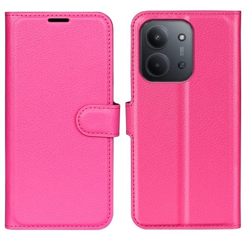 Funda de cuero con tapa horizontal y textura de lichi de 173,1 mm para Redmi 15C 4G EU / 15C 5G con soporte (rosa)