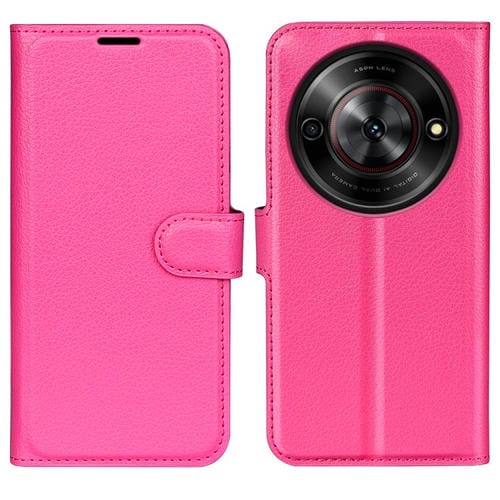Funda de Cuero con Tapa Horizontal y Textura de Lichi para ZTE Blade A75 5G con Soporte (Rosa y Rojo)