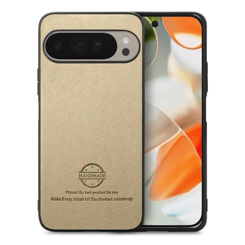 Funda de Piel de Sarga con Parte Trasera de Cuero para Google Pixel 9 Pro XL (Caqui)