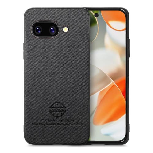 Funda para Teléfono Google Pixel 9A con Parte Trasera de Piel y Tejido de Sarga (Negra)