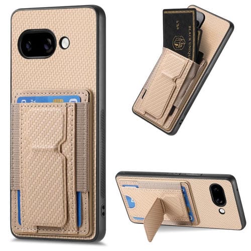 Funda Fibra de Carbono Plegable con Soporte Elástico para Tarjetas Google Pixel 9A (Caqui)