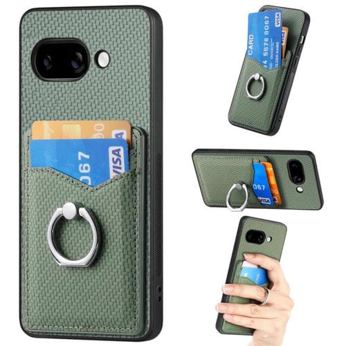 Funda Fibra de Carbono con Anillo para Google Pixel 9A (Verde)