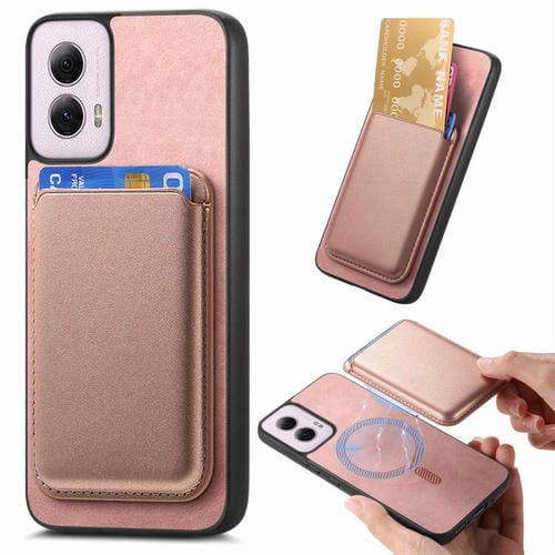 Funda Trasera de PU con Tarjetero Magsafe para Motorola Moto G 5G (2024) (Rosa)
