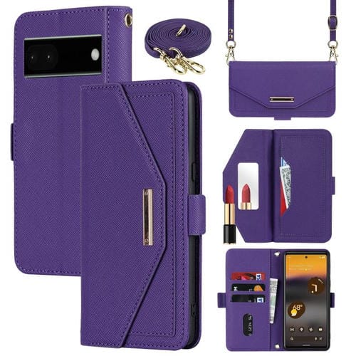 Funda de Cuero con Textura Cruzada y Cordón para Google Pixel 6A (Morado)