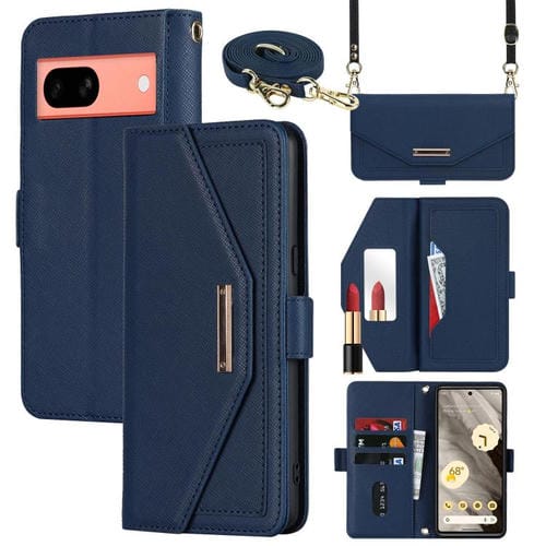 Funda de Cuero con Textura Cruzada y Cordón para Google Pixel 7A (Azul)