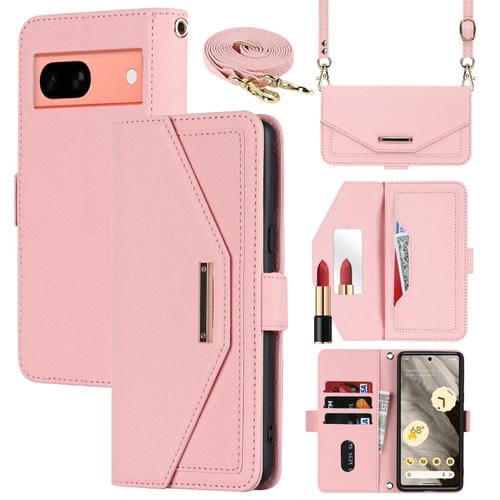 Funda de Cuero con Textura Cruzada y Cordón para Google Pixel 7A (Rosa)