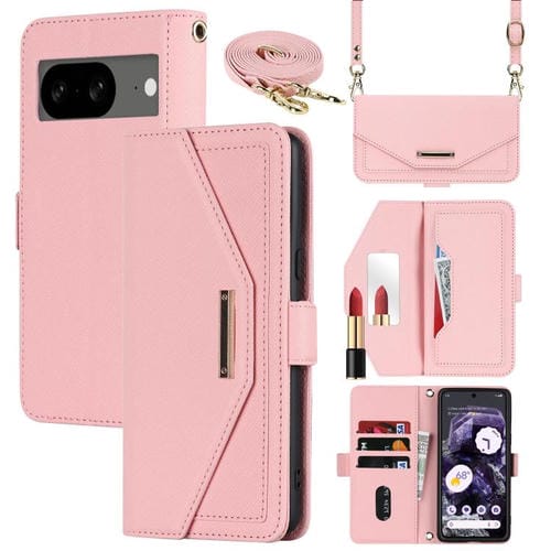 Funda de Cuero con Textura Cruzada y Cordón para Google Pixel 8 (Rosa)