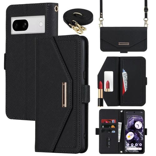 Funda de Cuero con Textura Cruzada y Cordón para Google Pixel 8A (Negra)