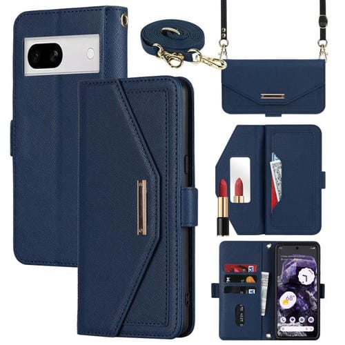 Funda de Cuero con Textura Cruzada y Cordón para Google Pixel 8A (Azul)