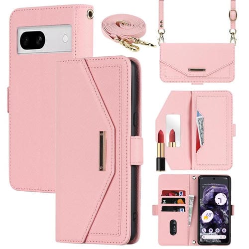 Funda de Cuero con Textura Cruzada y Cordón para Google Pixel 8A (Rosa)