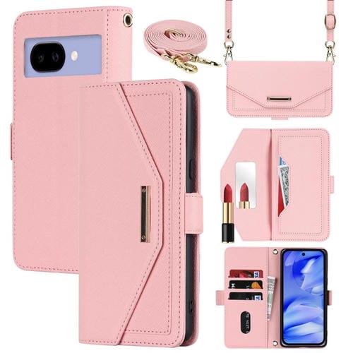 Funda de Cuero con Textura Cruzada y Cordón para Google Pixel 9A (Rosa)