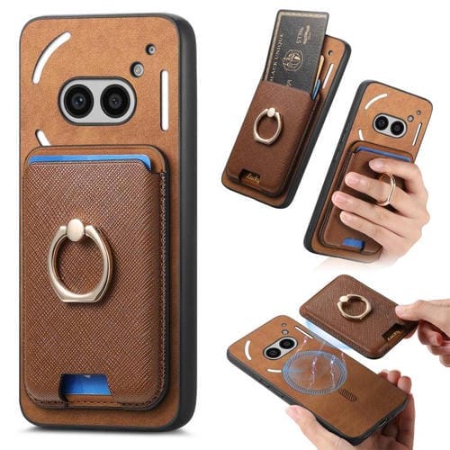 Funda para Nothing Phone 2A con Ranuras para Tarjetas y Anillo de Cuero (Marrón)