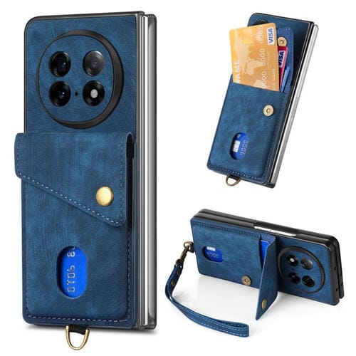 Funda de Cuero Plegable con Correa para Oppo Find N5, Estilo Retro, con TaRJetero (Azul)