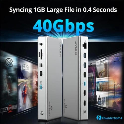 Estación de Acoplamiento Wavlink Utd45 96 W con Carga para Pantallas 8K/4K y Thunderbolt 4 Concentrador 13 en 1 (Enchufe Estadounidense)