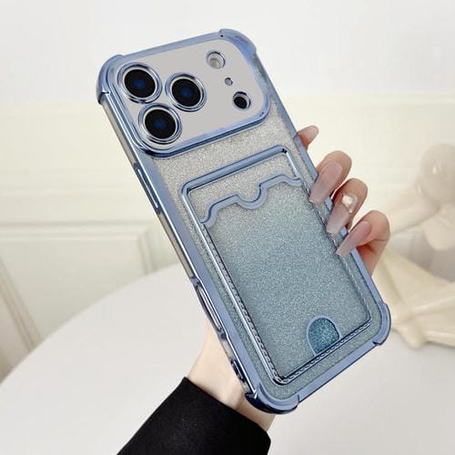 Funda de TPU con diseño de cuatro esquinas y purpurina galvanizada para iPhone 17 Pro (azul)