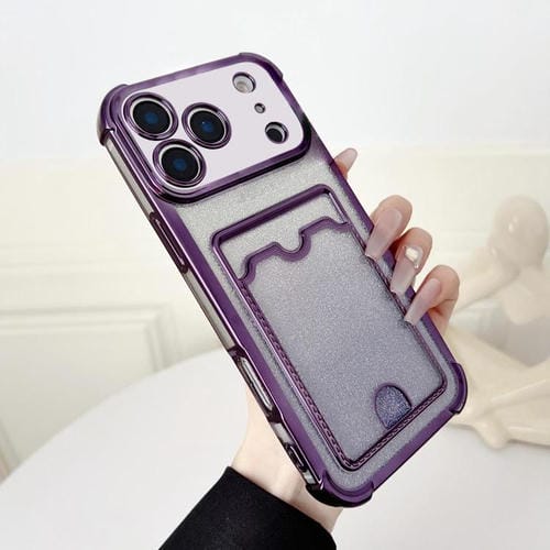Funda de TPU con diseño de cuatro esquinas y purpurina galvanizada para iPhone 17 Pro (morada)